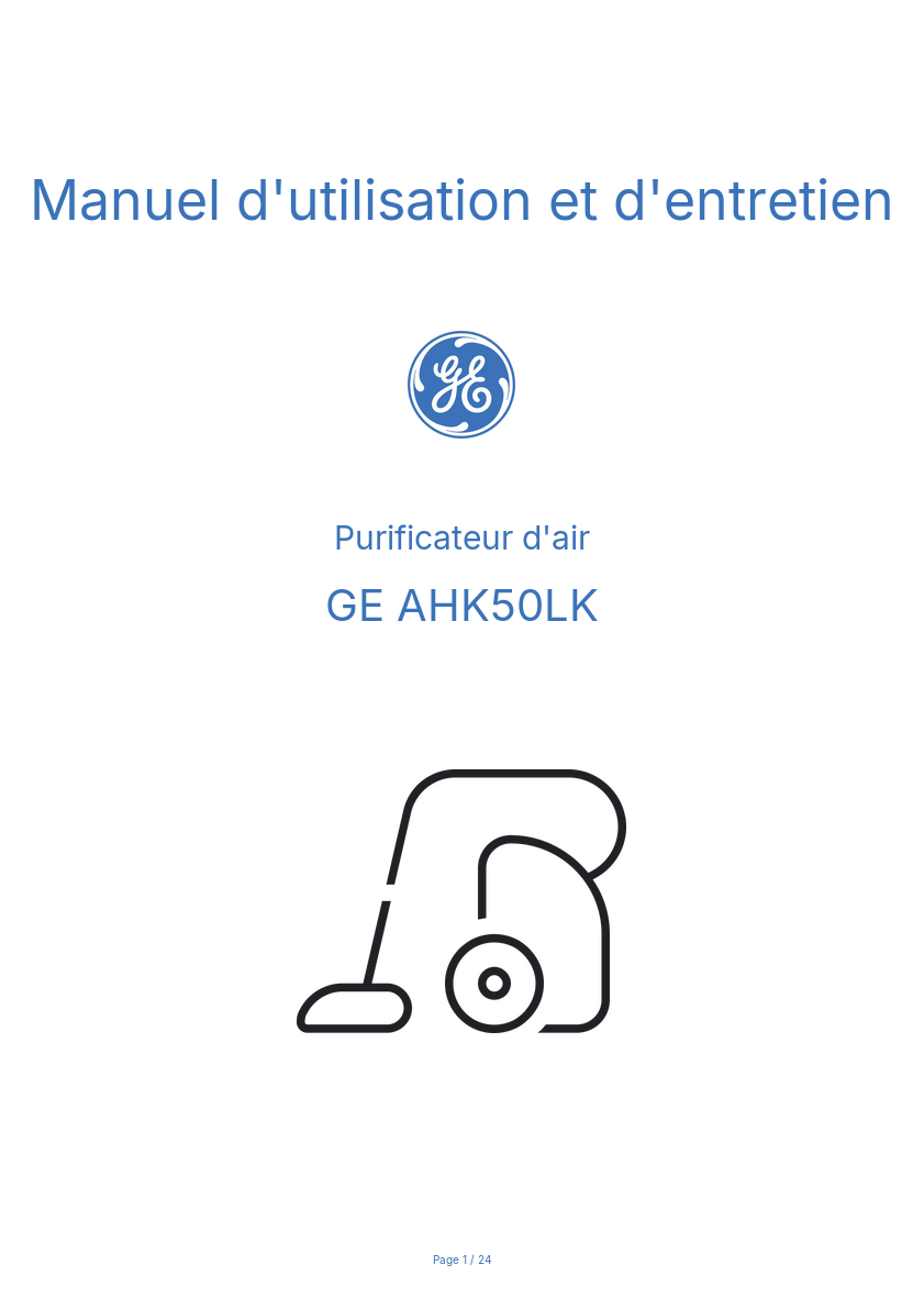 Page n°1 - Manuel d'utilisation et d'entretien GE AHK50LK