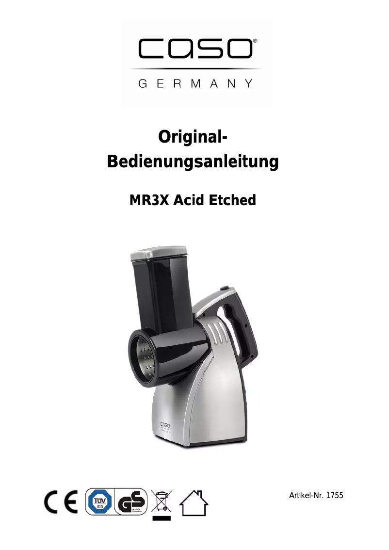 Page 1 of the manual User Manual Caso MR3X Acid Etched