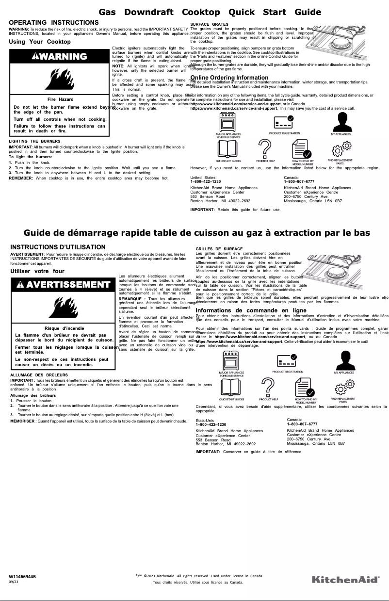 Page 1 de la notice Guide de démarrage rapide KitchenAid KCGD500GSS