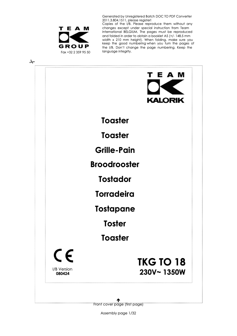 Imagen de la primera página del manual del dispositivo TKG TO 18