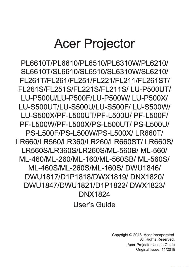 Page 1 de la notice Manuel utilisateur Acer FL261T