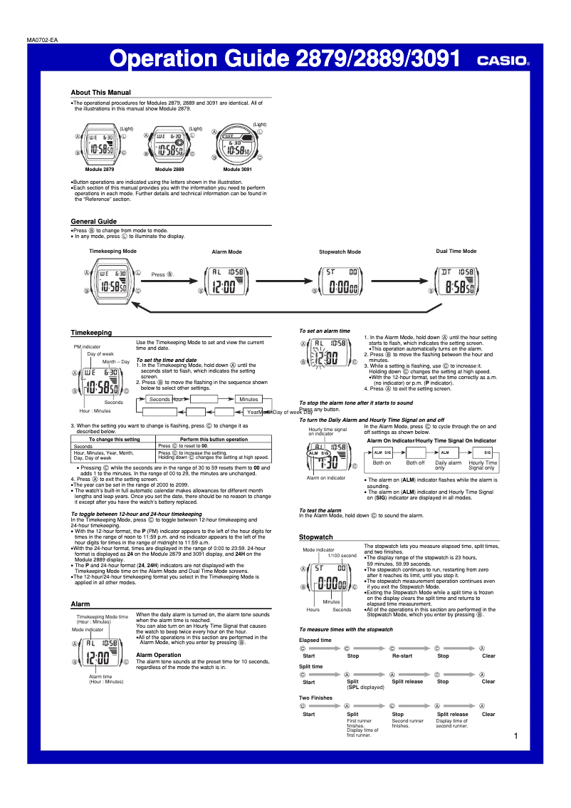 Page 1 de la notice Manuel utilisateur Casio Collection W-201-1AVEF