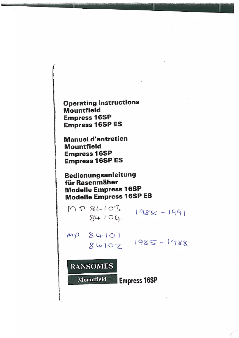 Page 1 de la notice Manuel utilisateur Mountfield Empress 16SP