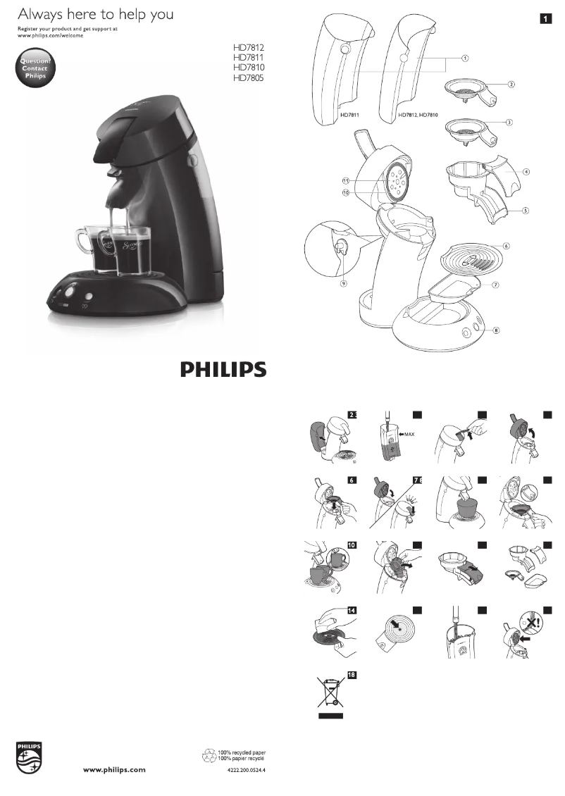 Image de la première page du manuel de l'appareil Senseo Original HD7812
