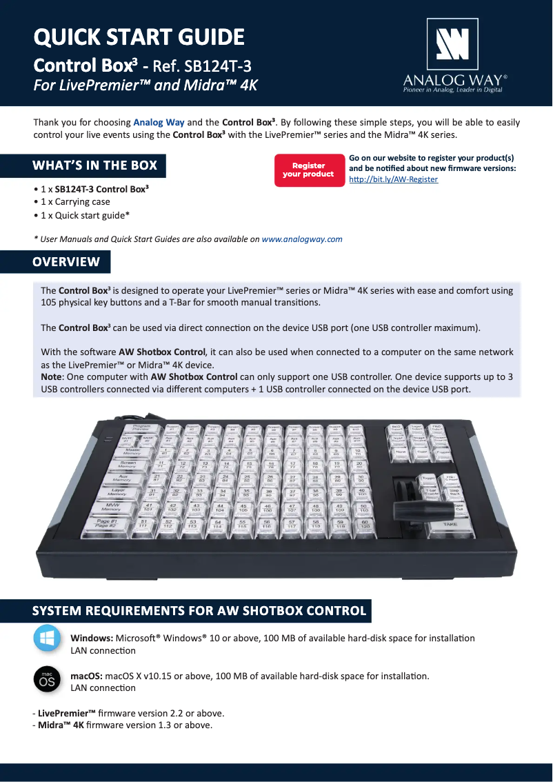 Page 1 de la notice Manuel utilisateur Analog Way SB124T-3