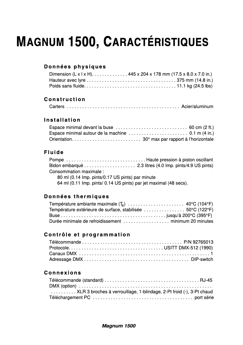 Page n°1 - Fiche technique Martin Magnum 1500