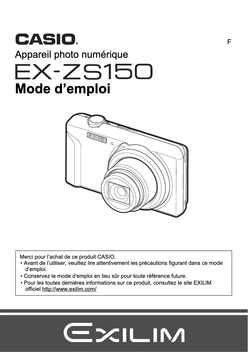 Image de la première page du manuel de l'appareil Exilim EX-ZS150