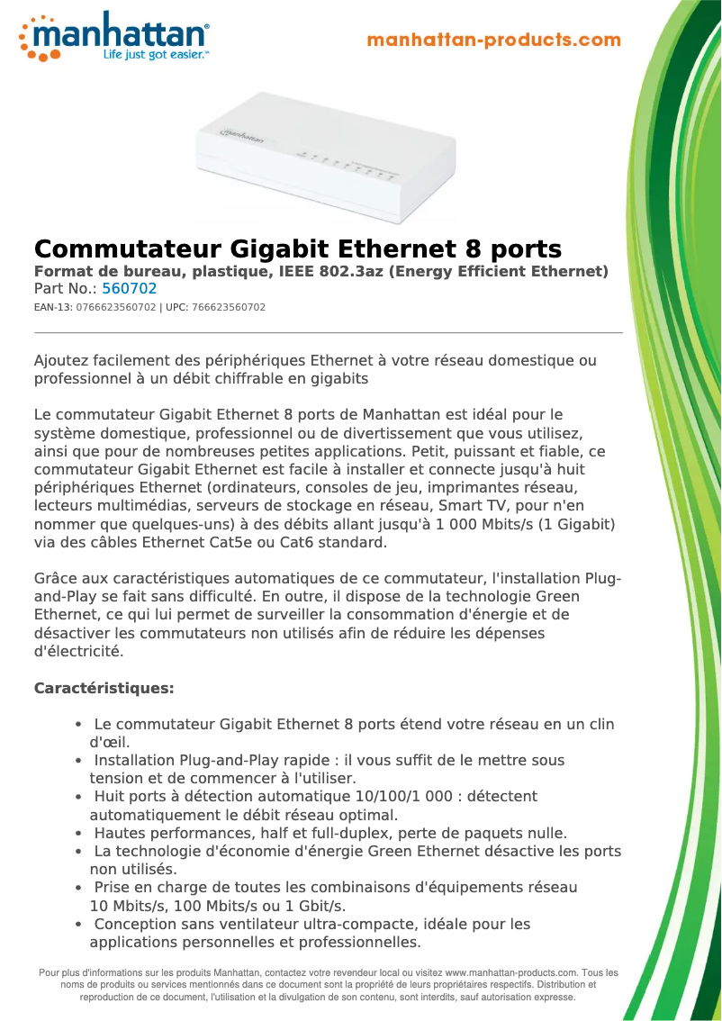 Page 1 de la notice Fiche technique Manhattan 560702