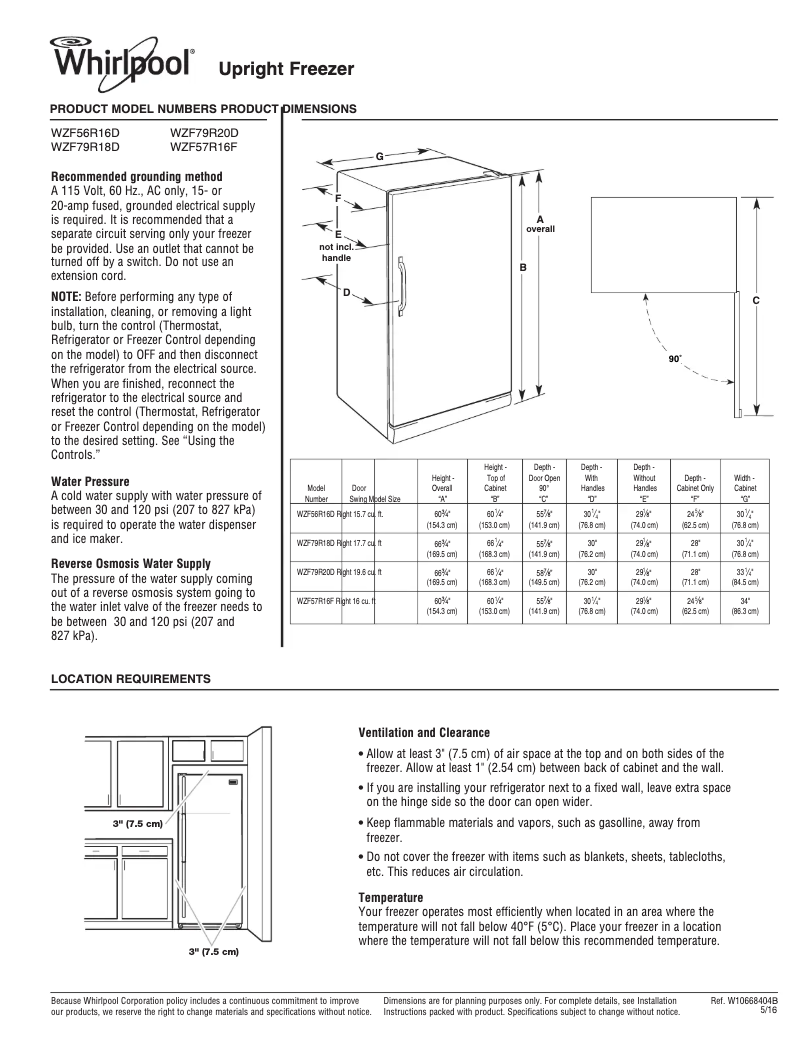 Page 1 of the manual Technical Sheet Whirlpool WZF79R20D