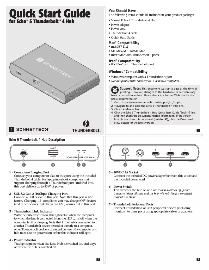 Page n°1 - Manuel utilisateur Sonnet Echo 5 Thunderbolt 4 Hub