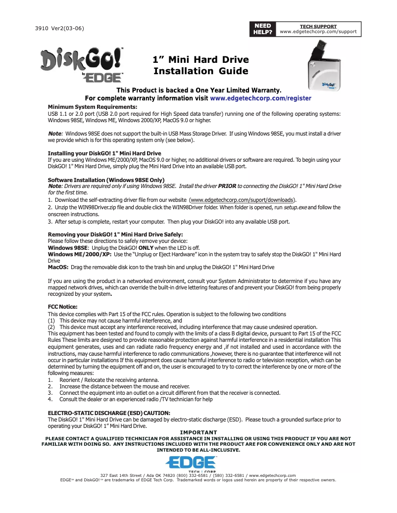 Page n°1 - Manuel utilisateur Edge DiskGO Mini Portable