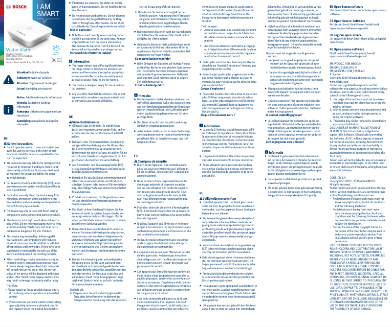 Page 1 de la notice Manuel utilisateur Bosch Water Alarm