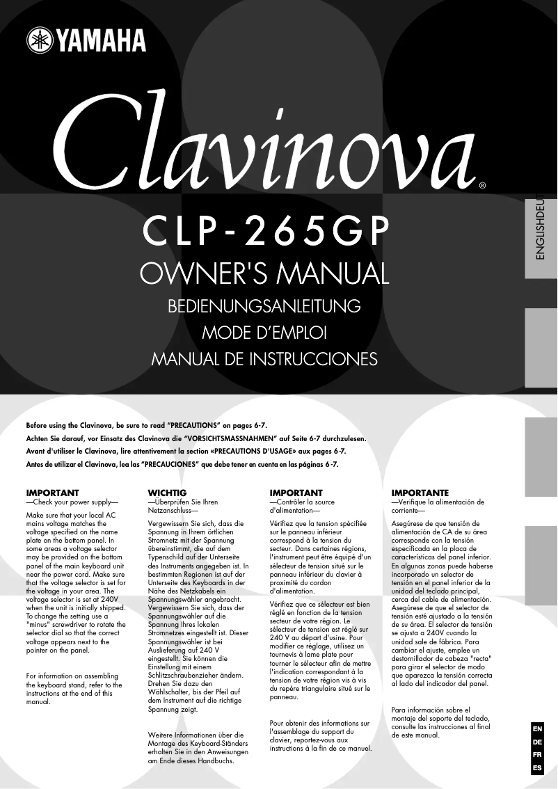 Page 1 de la notice Manuel utilisateur Yamaha Clavinova CLP-265GP