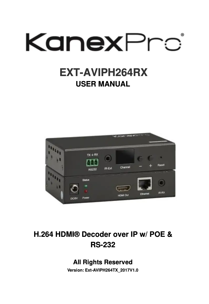 Page n°1 - Manuel utilisateur KanexPro EXT-AVIPH264TX