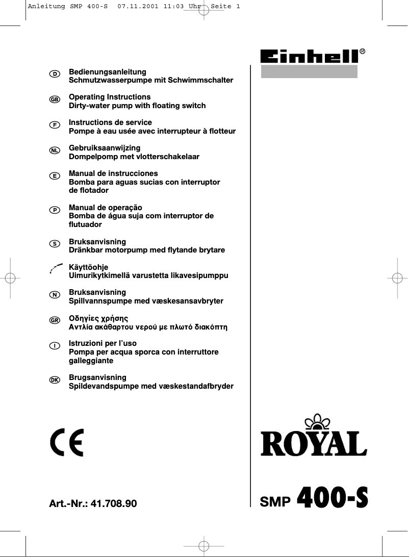 Page 1 de la notice Manuel utilisateur Einhell Royal SMP 400-S