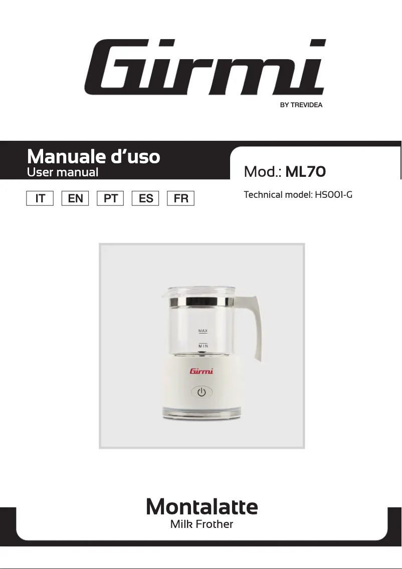 Page 1 de la notice Manuel utilisateur Girmi ML70