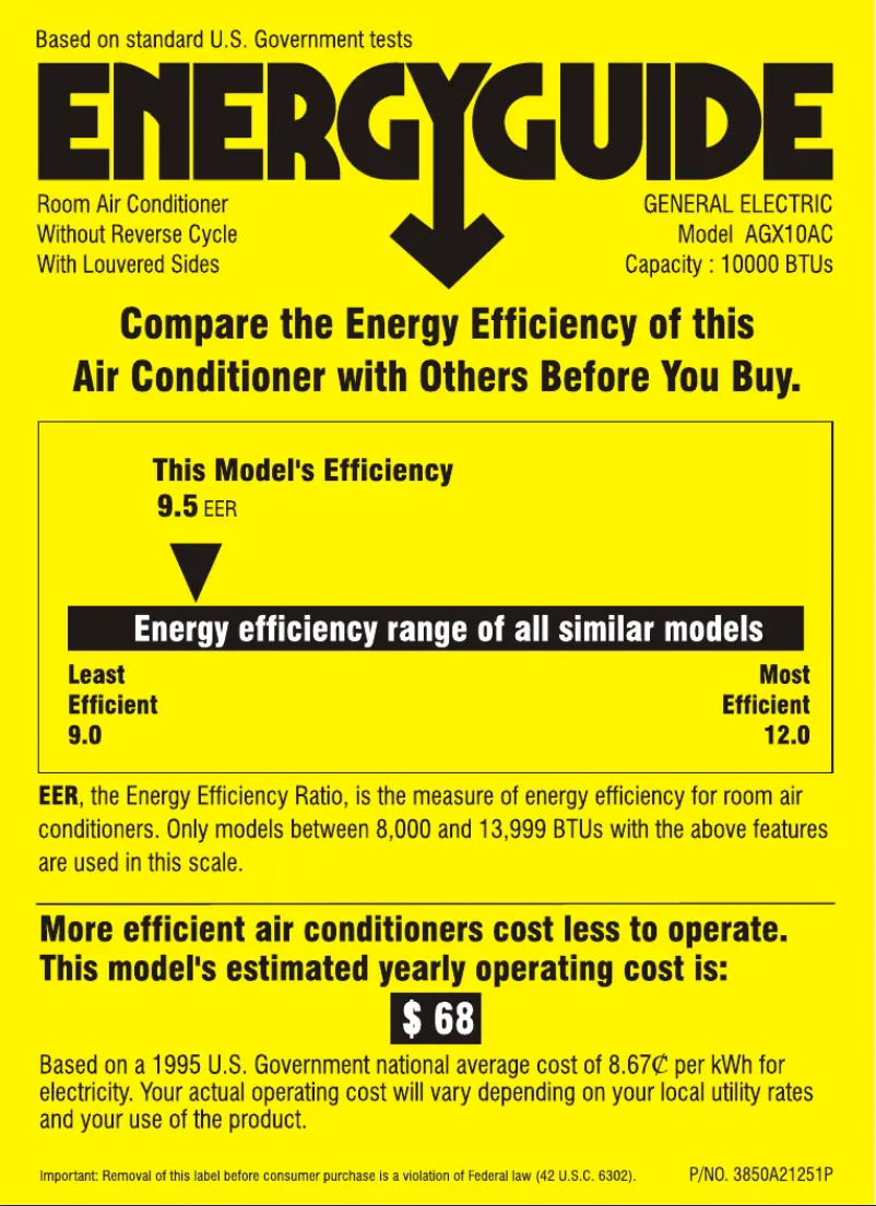 Page n°1 - Label énergétique GE AGX10AC