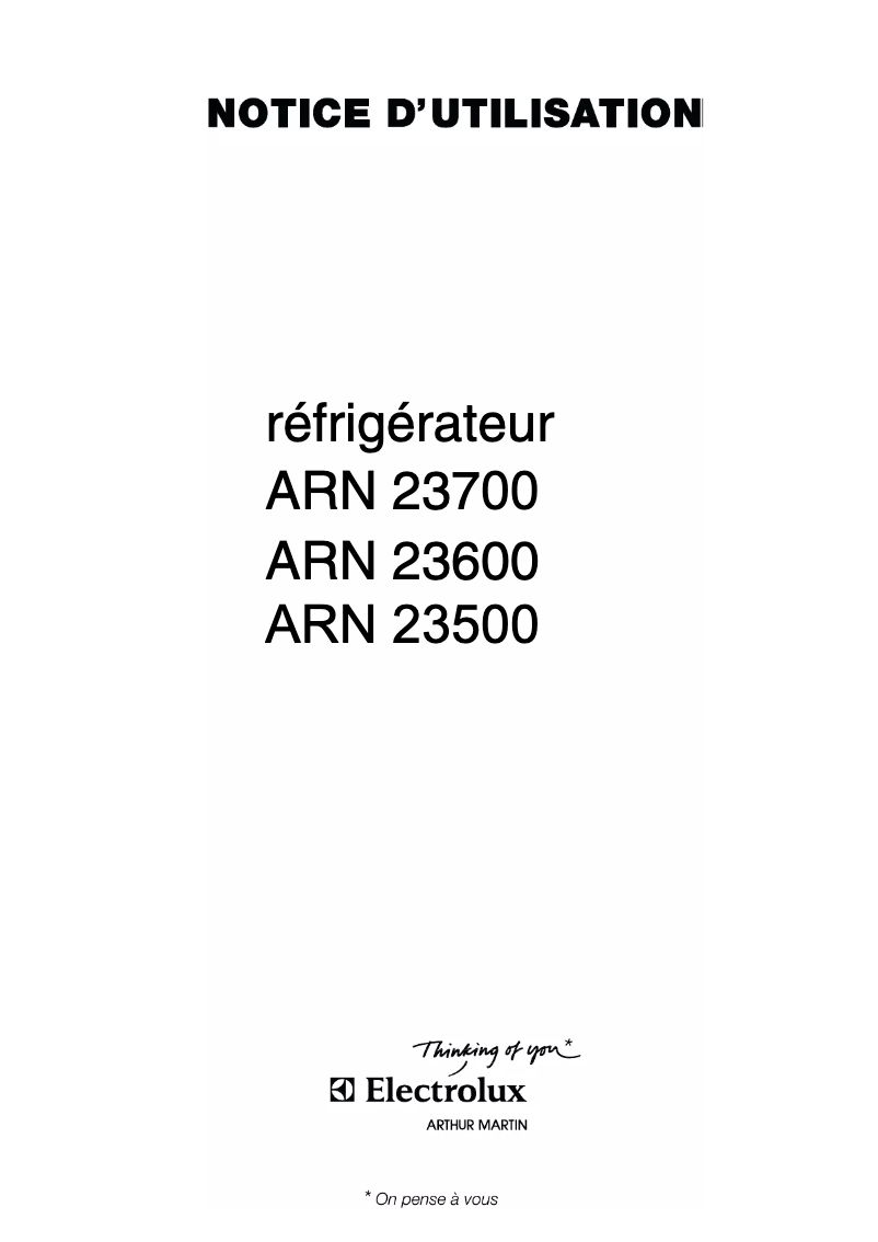 Page n°1 - Manuel utilisateur Arthur Martin-Electrolux ARN23700