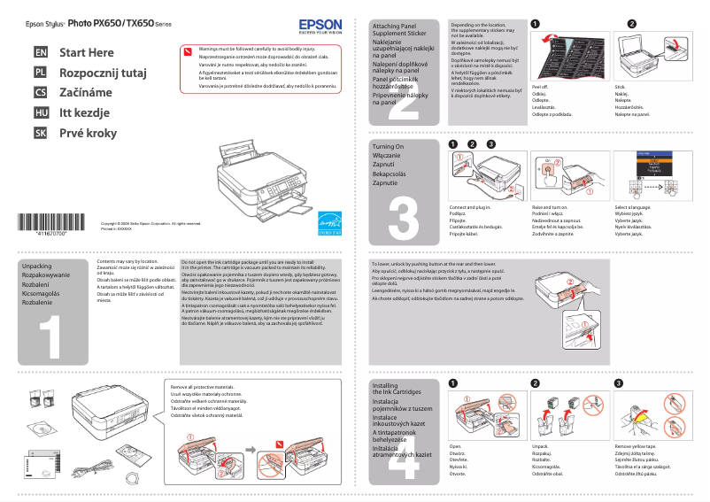 Page 1 de la notice Guide d'installation Epson Stylus Photo PX650