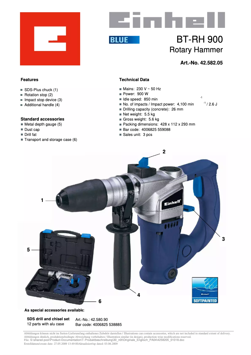 Page 1 de la notice Manuel utilisateur Einhell BT-RH 900