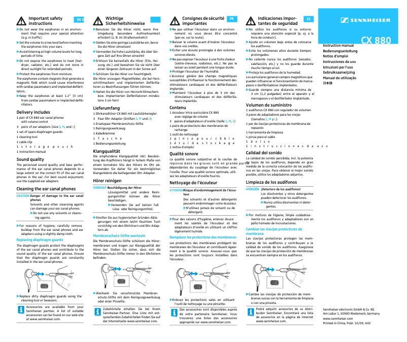 Page 1 de la notice Manuel utilisateur Sennheiser CX 880