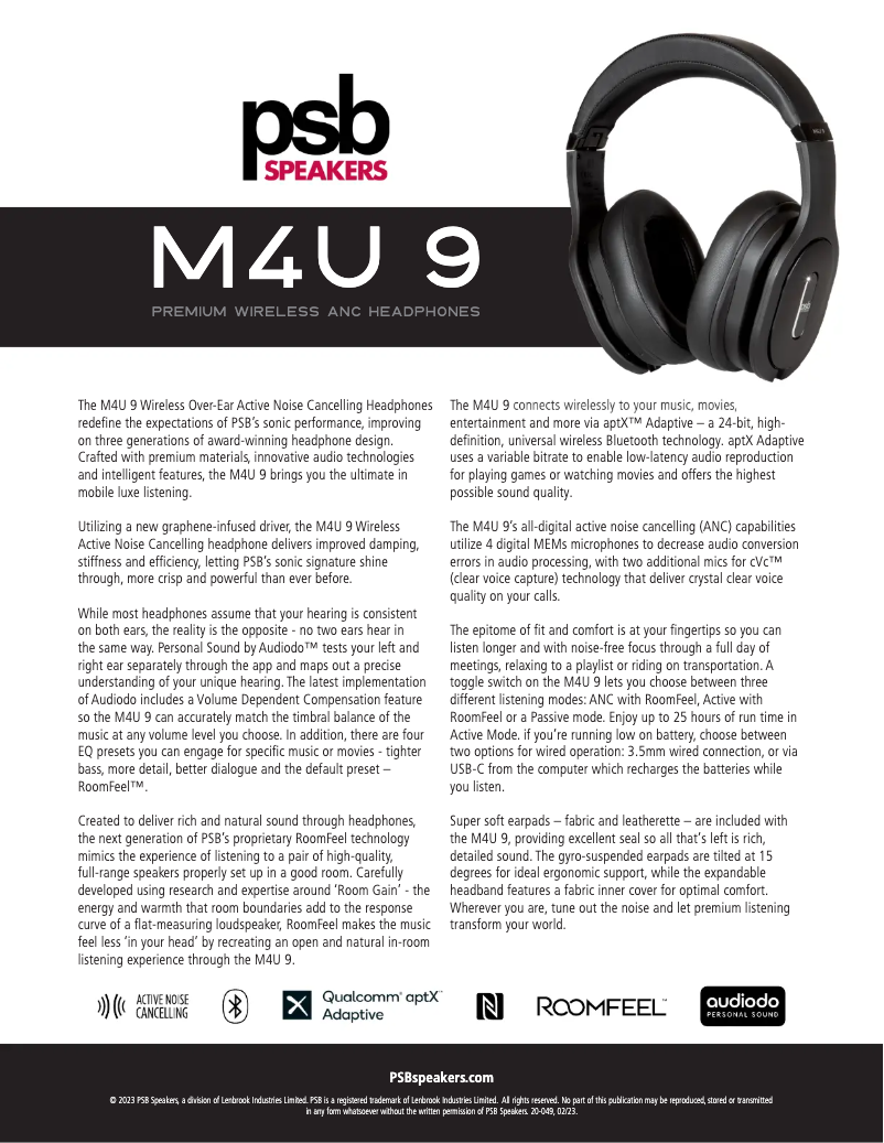 Página 1 del manual Ficha técnica PSB M4U 9