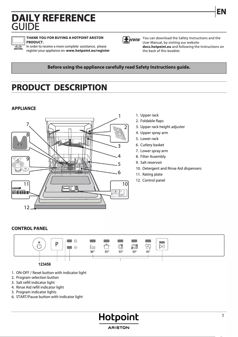 Page 1 de la notice Manuel utilisateur Hotpoint HIE 2B19 C N
