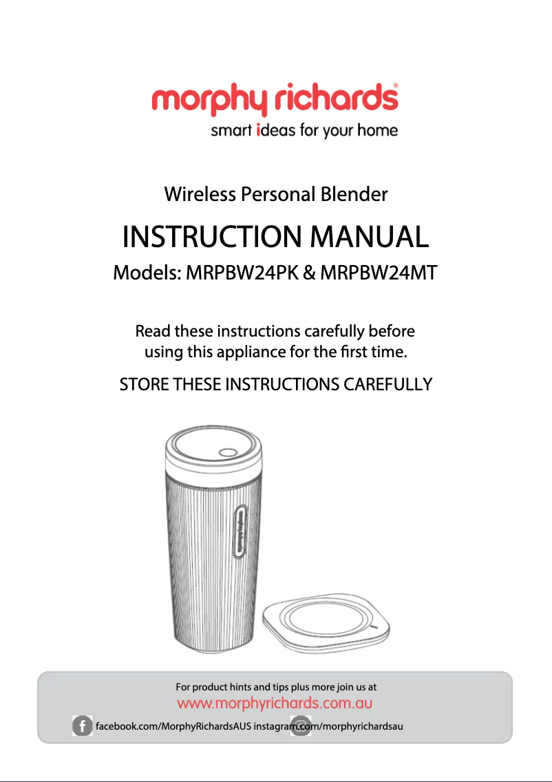 Page 1 de la notice Manuel utilisateur Morphy Richards MRPBW24