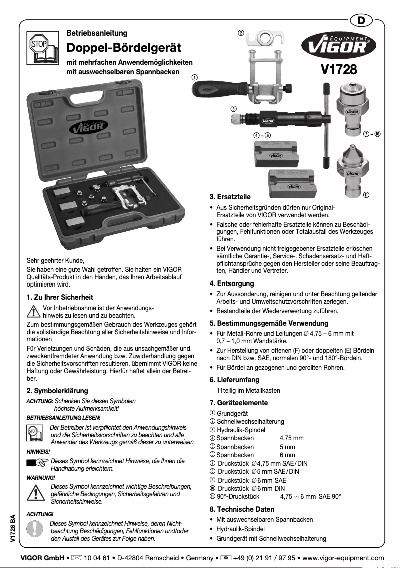 Image de la première page du manuel de l'appareil V1728