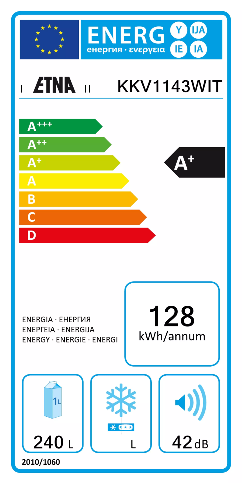 Page 1 de la notice Label énergétique Etna KKV1143WIT
