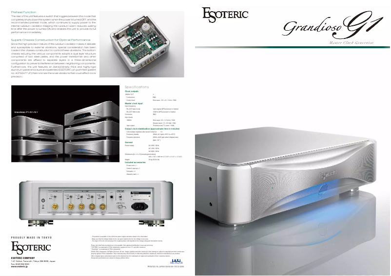 Page 1 de la notice Brochure Esoteric Grandioso G1