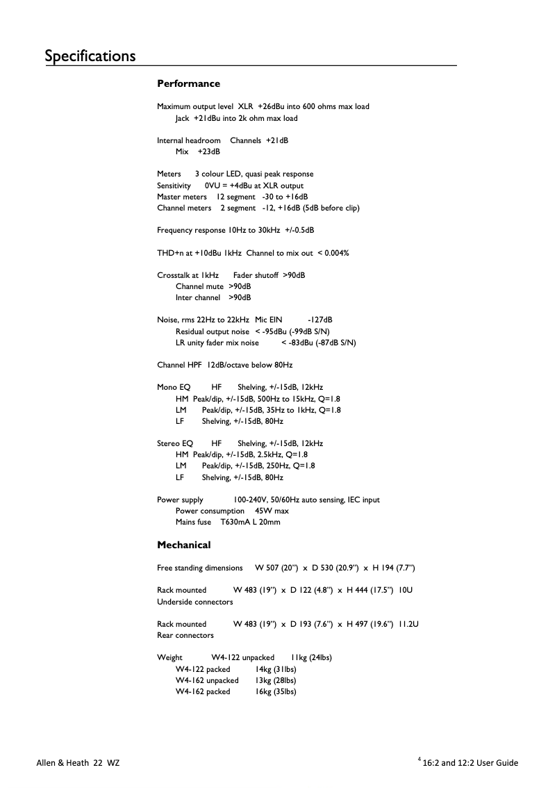 Page n°1 - Fiche technique Allen & Heath MIXWIZARD WZ4 12:2