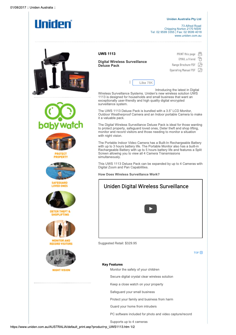 Page 1 de la notice Manuel utilisateur Uniden UWS 1113