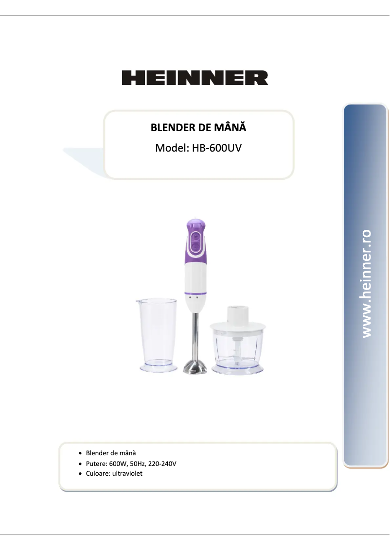 Page 1 de la notice Manuel utilisateur Heinner HB-600UV