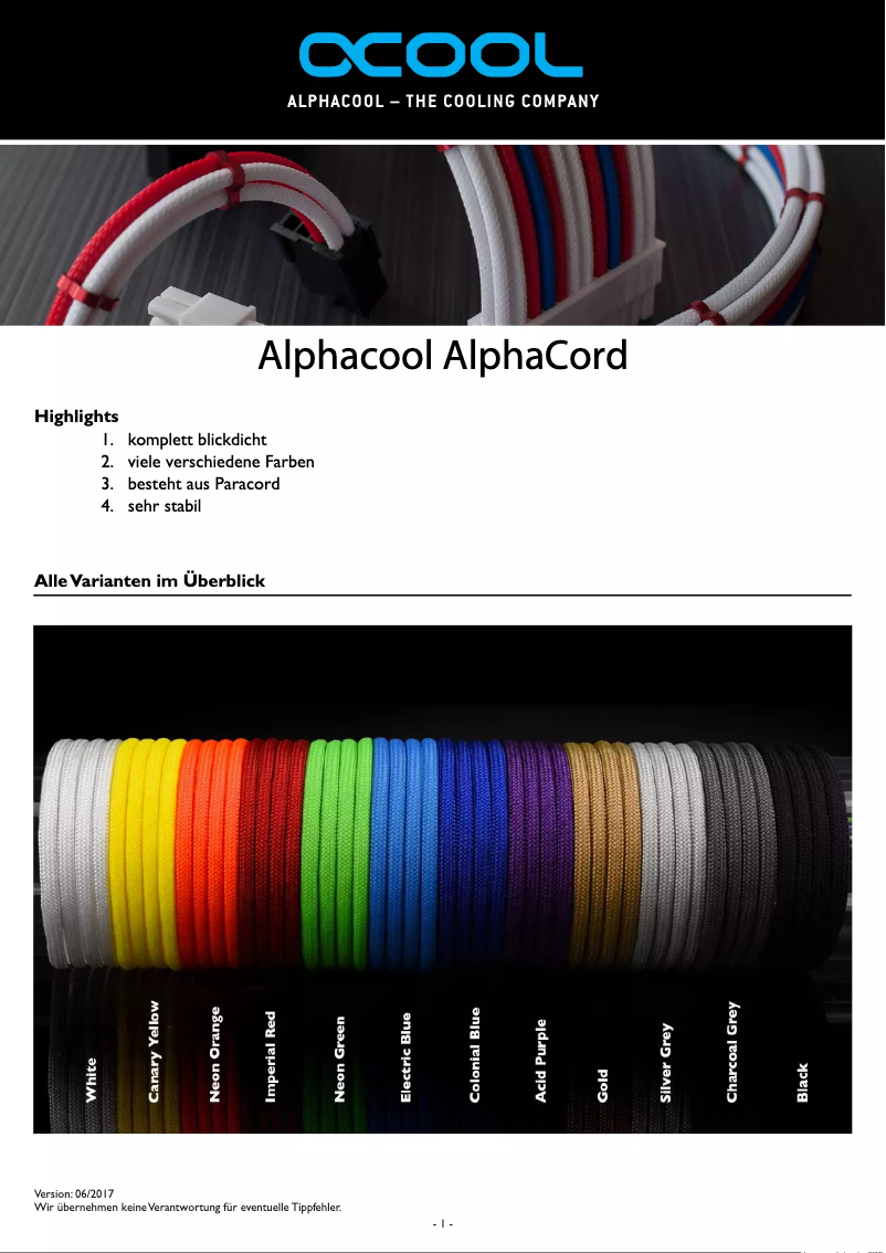 Page 1 de la notice Manuel utilisateur Alphacool AlphaCord