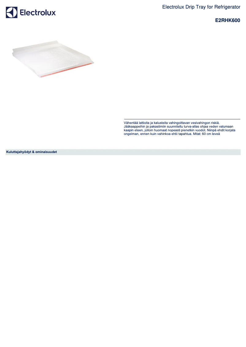Page n°1 - Manuel utilisateur AEG E2RHK600