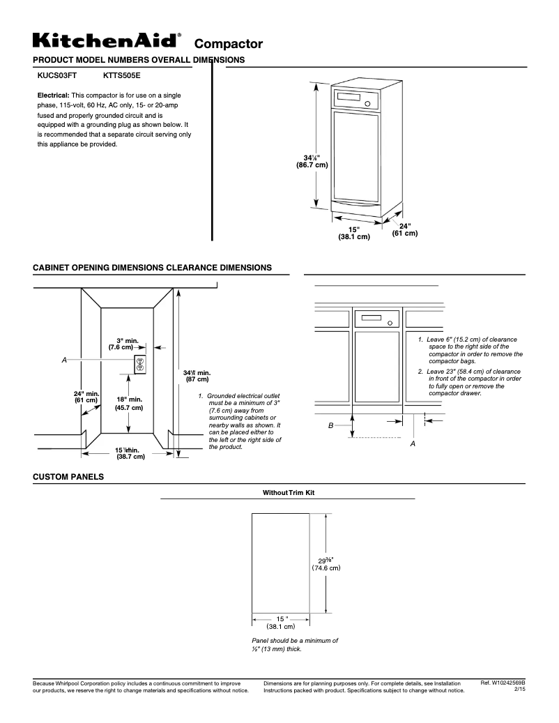 Page n°1 - Fiche technique KitchenAid KTTS505ESS