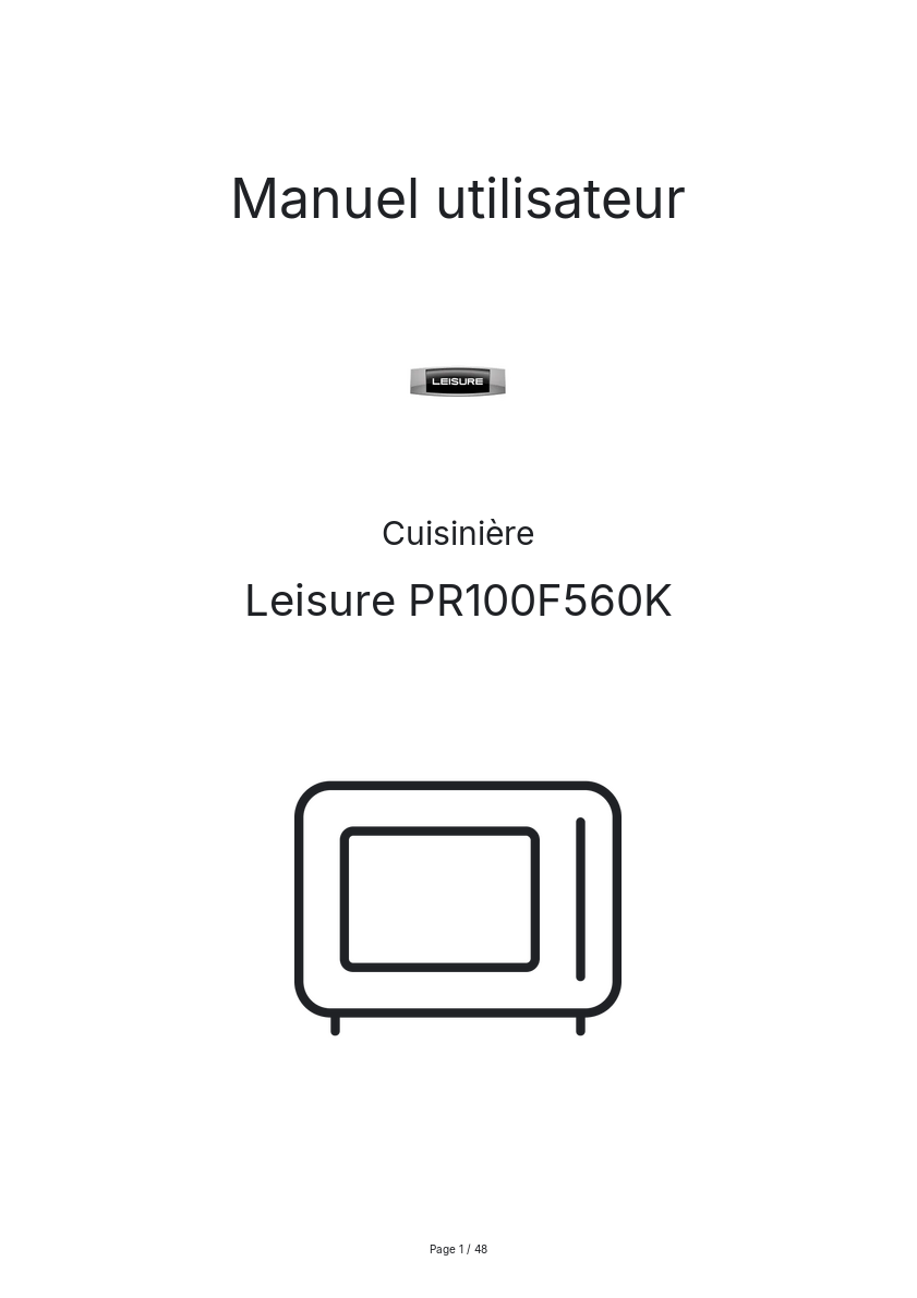 Page n°1 - Manuel utilisateur Leisure PR100F560K