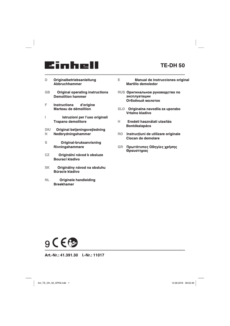 Page n°1 - Manuel utilisateur Einhell TE-DH 50