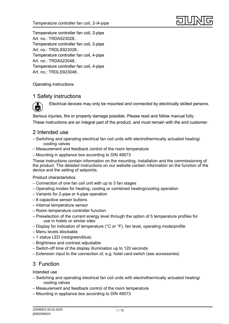 Image de la première page du manuel de l'appareil TRDLS923028