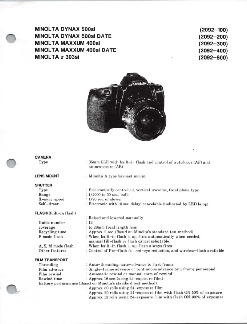 Page 1 de la notice Manuel utilisateur Konica Minolta Maxxum 303Si