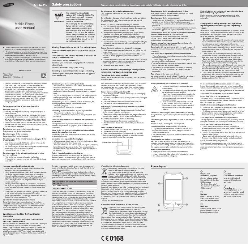 Page n°1 - Manuel utilisateur Samsung Rex 60 GT-C3310