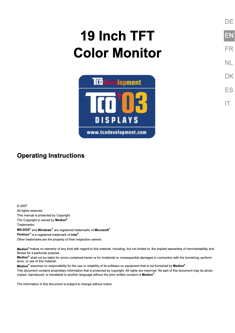 Page 1 de la notice Manuel utilisateur Medion Akoya P53003 (MD 30999)