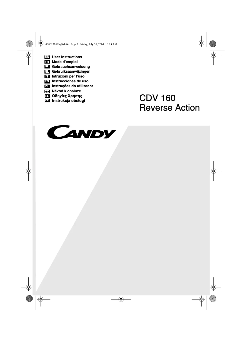 Page n°1 - Manuel utilisateur Candy ABCDV160-SY
