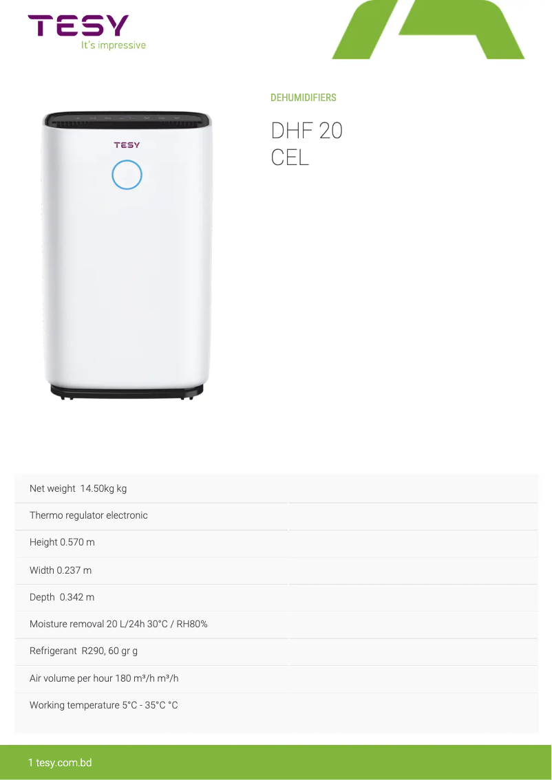 Page 1 de la notice Manuel utilisateur Tesy DHF 20 CEL