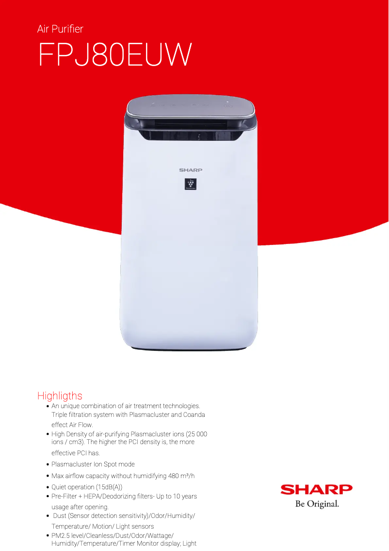 Page 1 de la notice Fiche technique Sharp FPJ80EUW