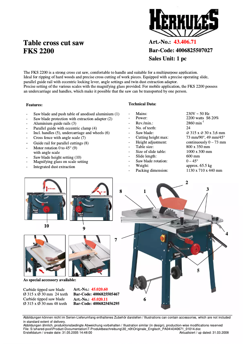 Page n°1 - Manuel utilisateur Herkules FKS 2200