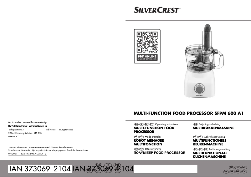 Page n°1 - Manuel utilisateur SilverCrest SFPM 600 A1