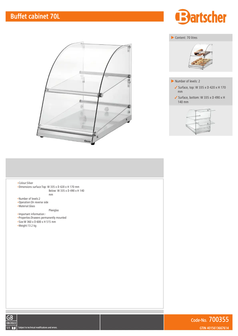Page n°1 - Fiche technique Bartscher 3350 2E-R