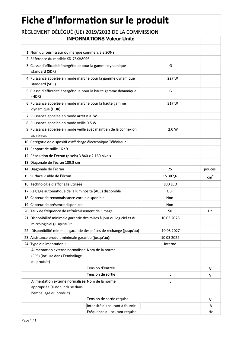 Page 1 de la notice Manuel utilisateur Sony Bravia KD-49XH8096